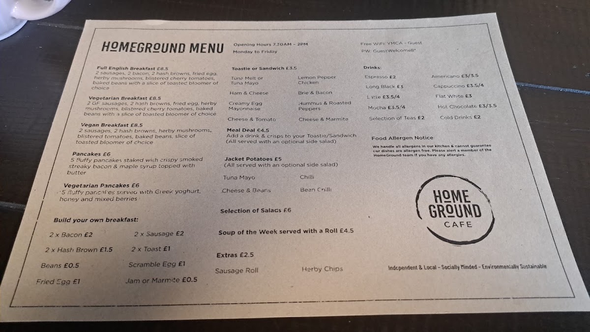 HomeGround Café MK menu board