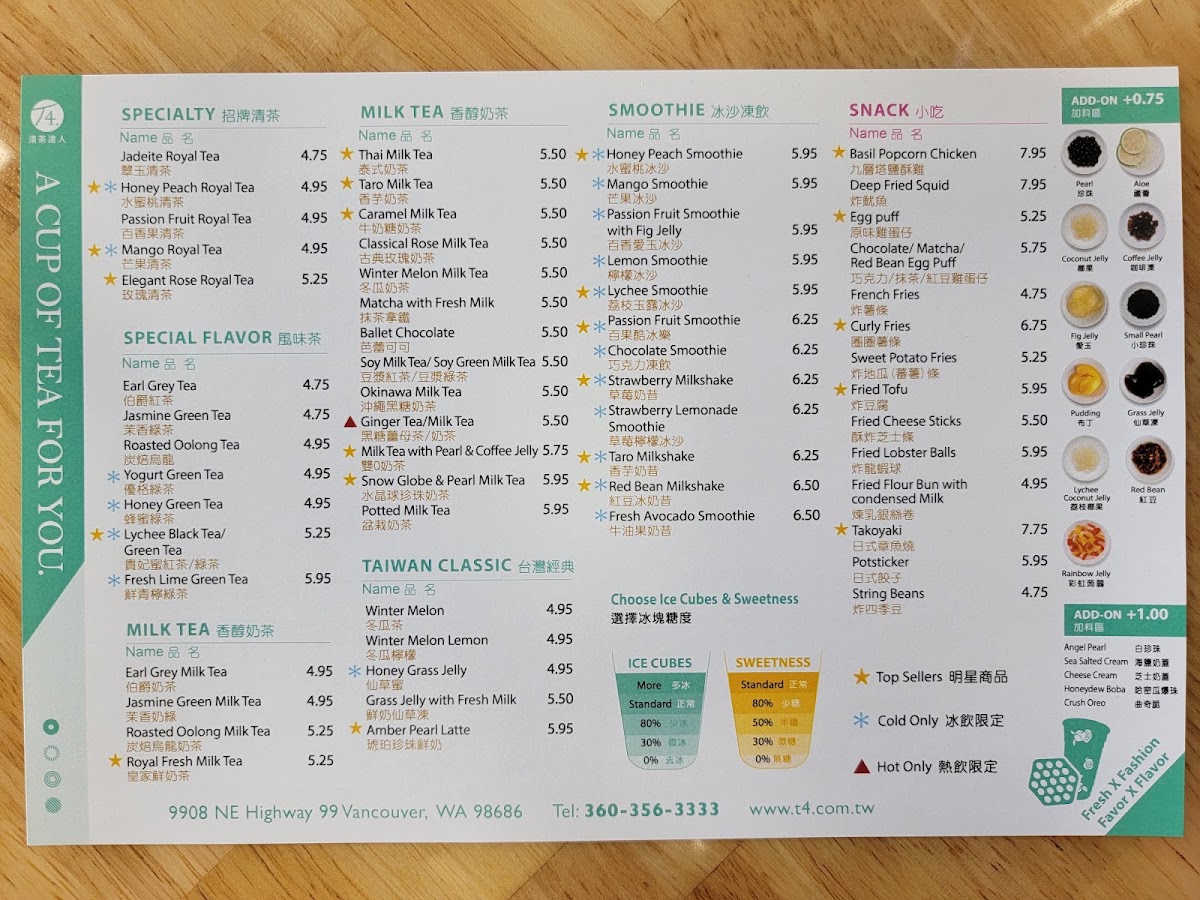 T4 vancouver menu board