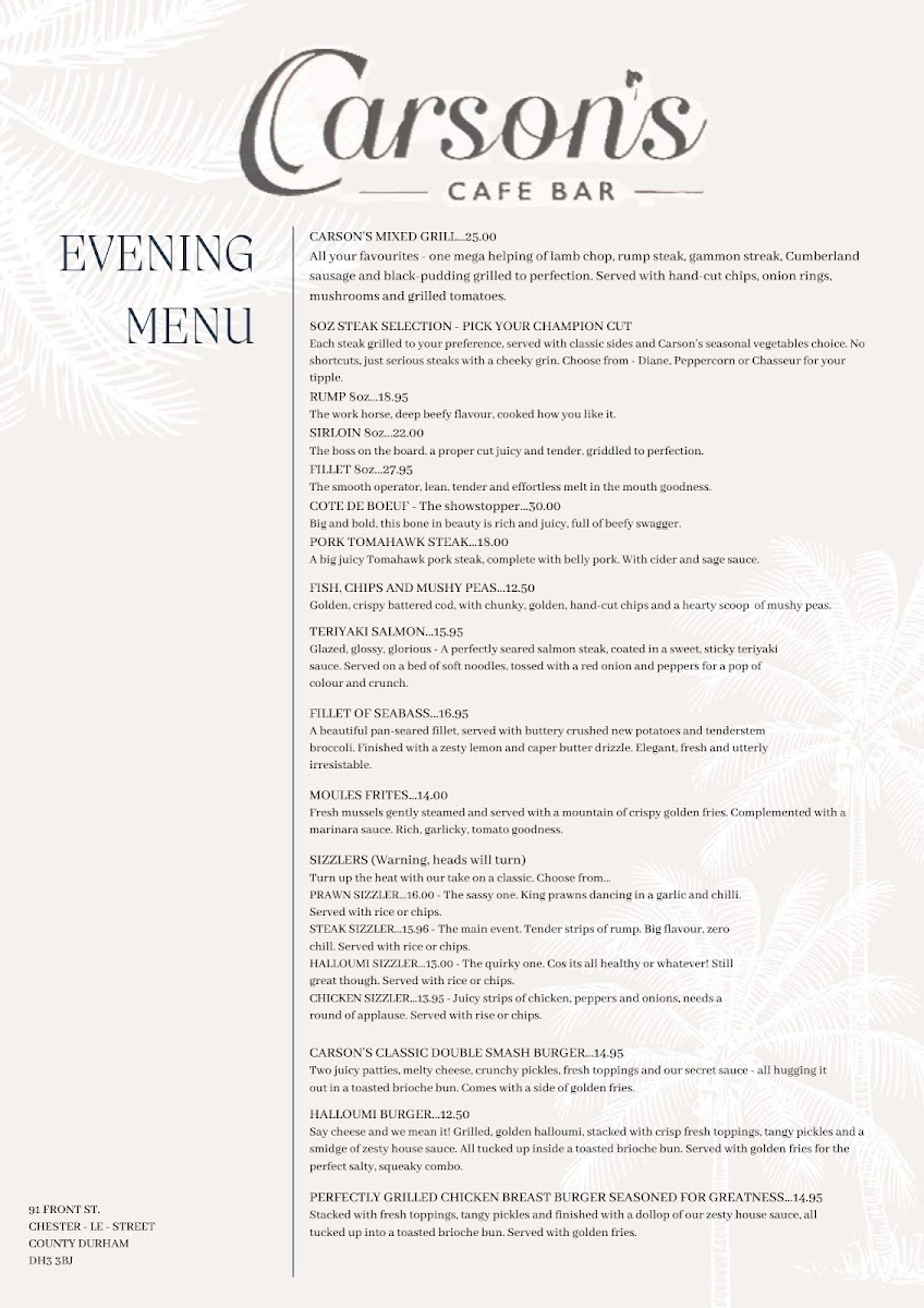 Carsons Cafe Bar menu board