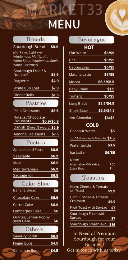 Market 33 menu board