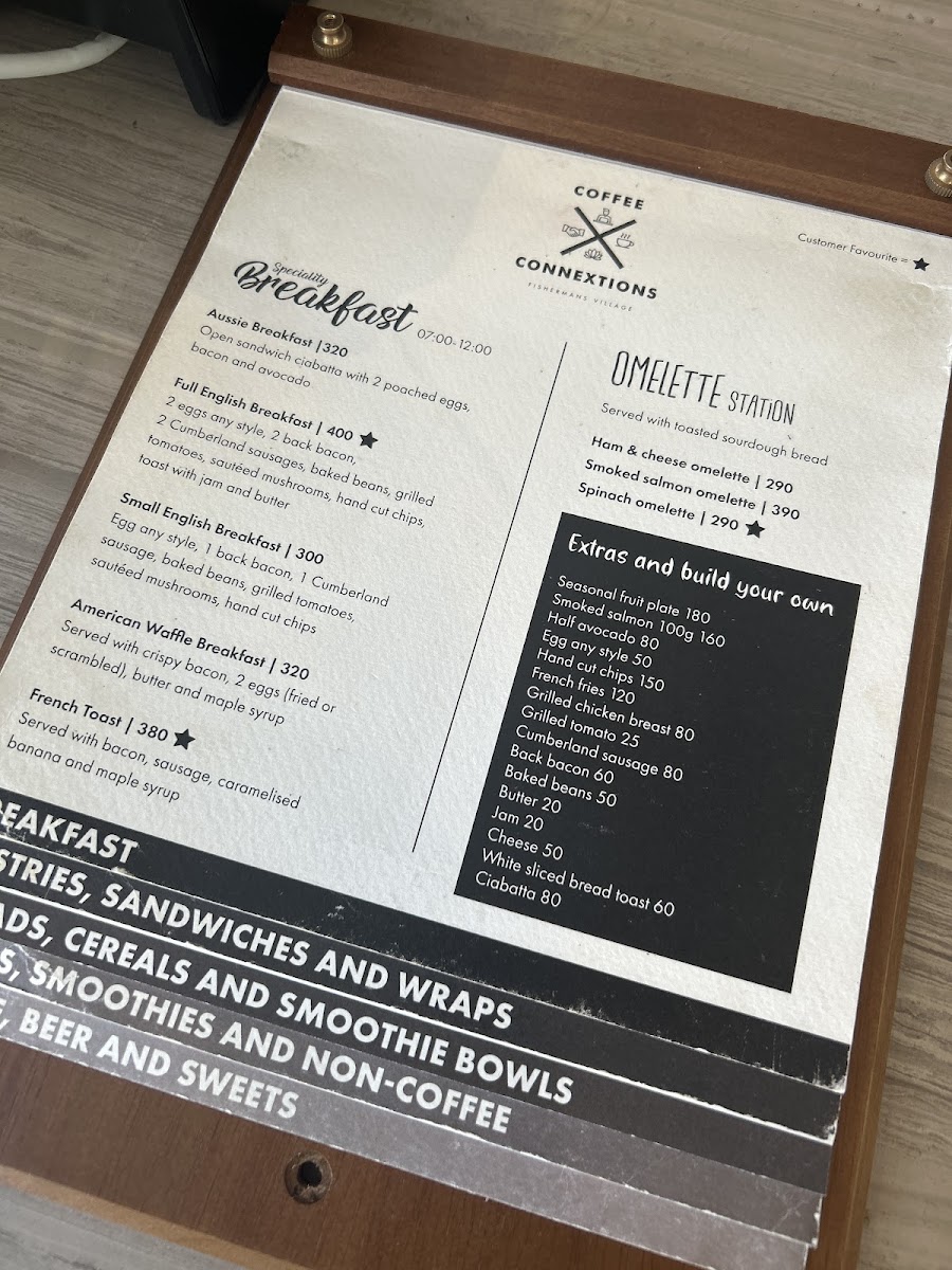 Coffee Connextions Cafe & Rooms menu board