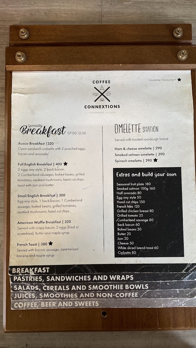 Coffee Connextions Cafe & Rooms menu board