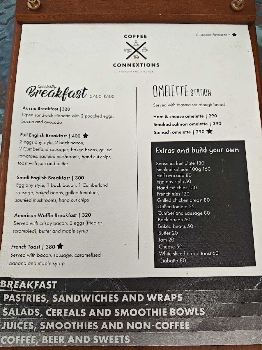 Coffee Connextions Cafe & Rooms menu board