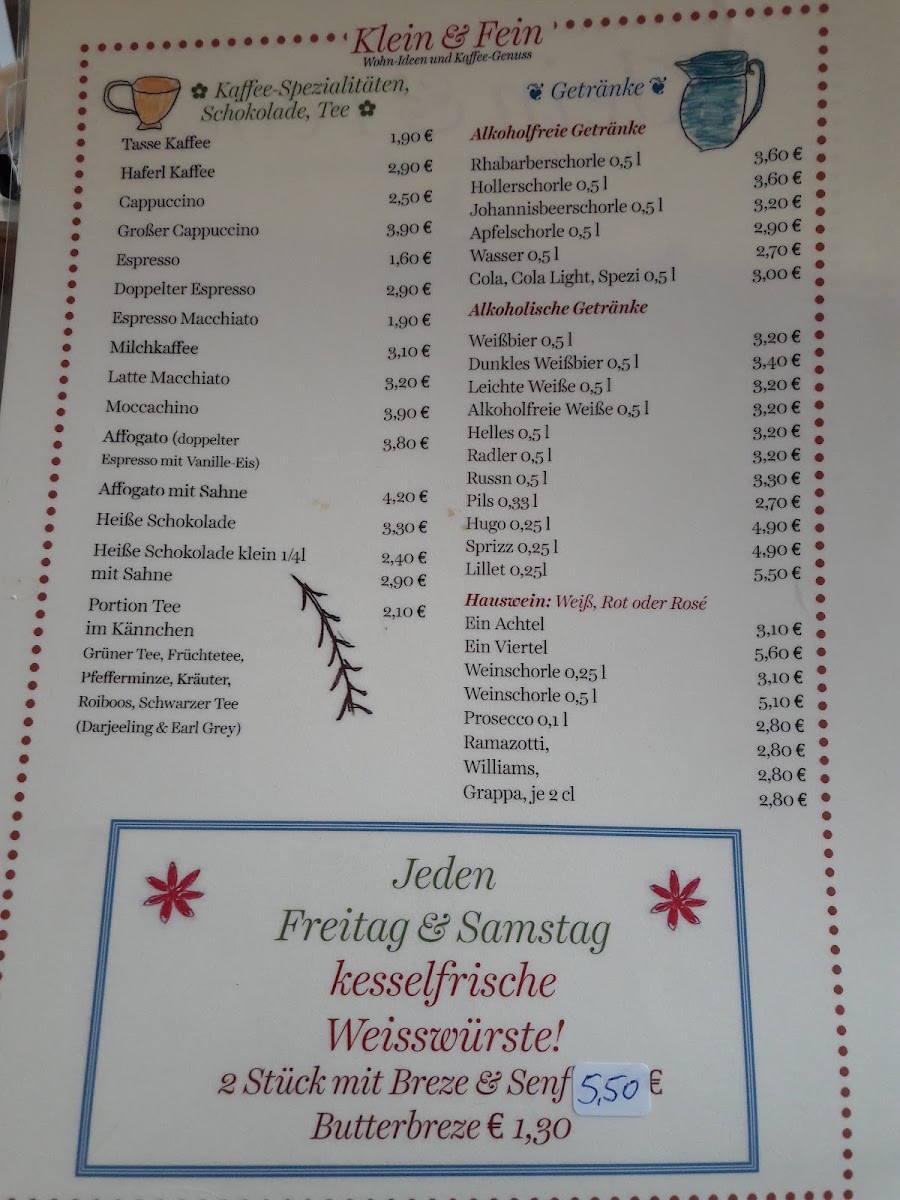 Café Klein & Fein menu board