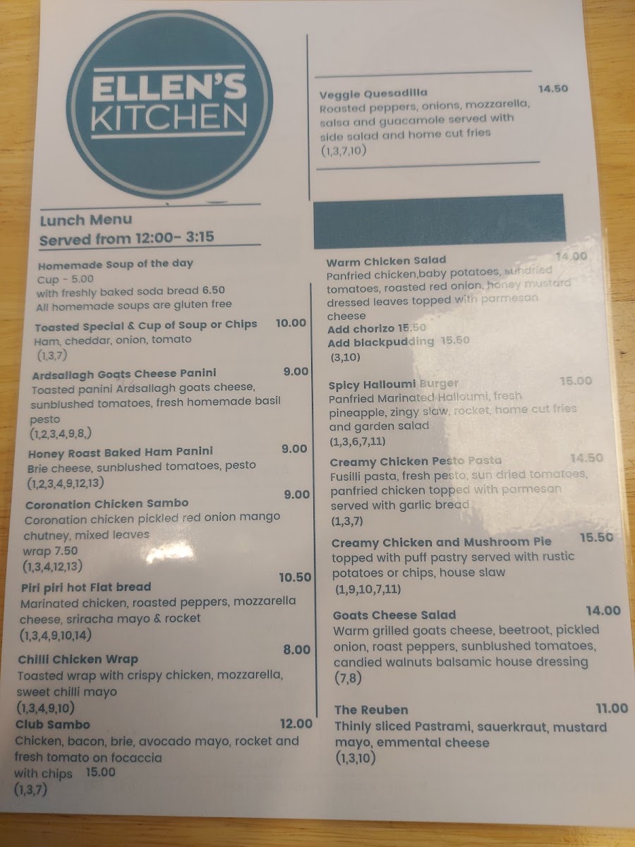 Ellens Kitchen menu board
