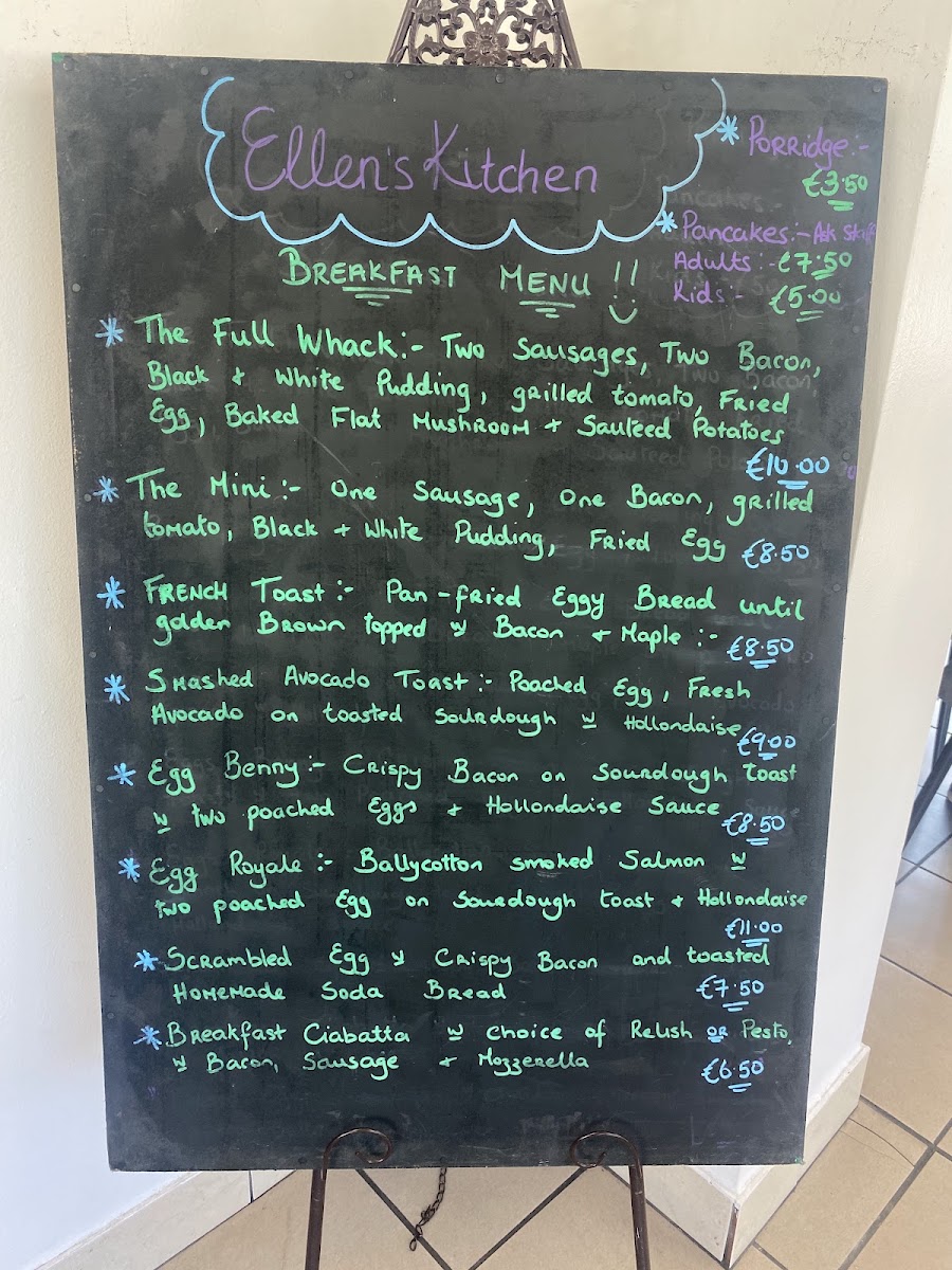 Ellens Kitchen menu board
