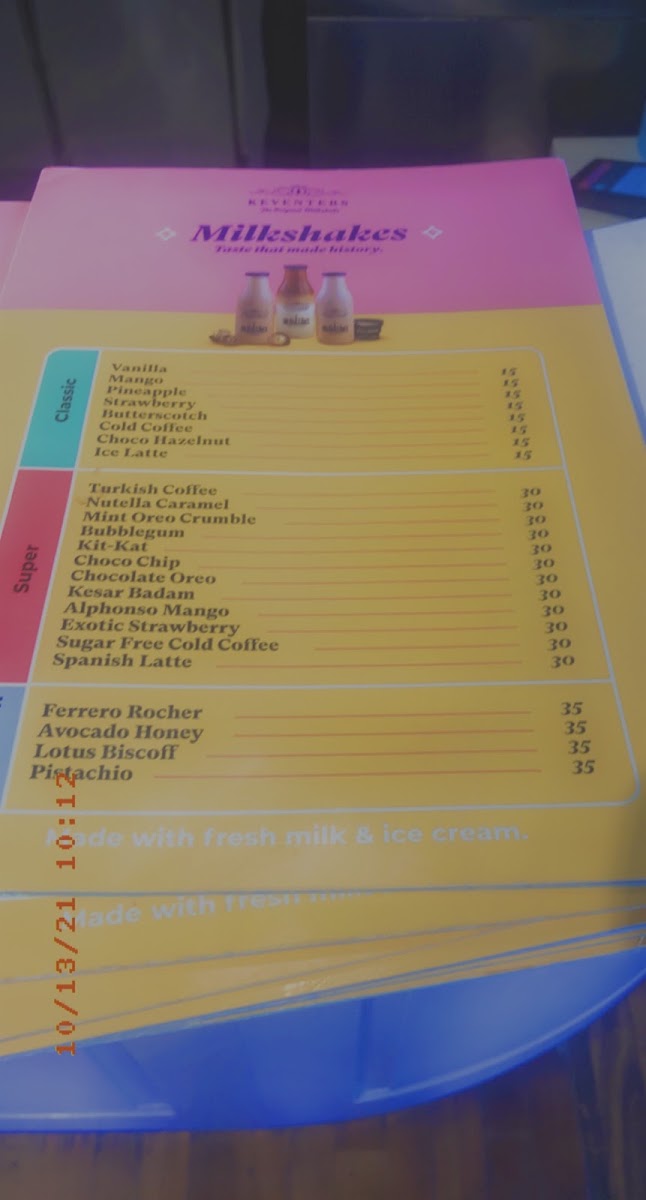 Keventers - La Mer menu board