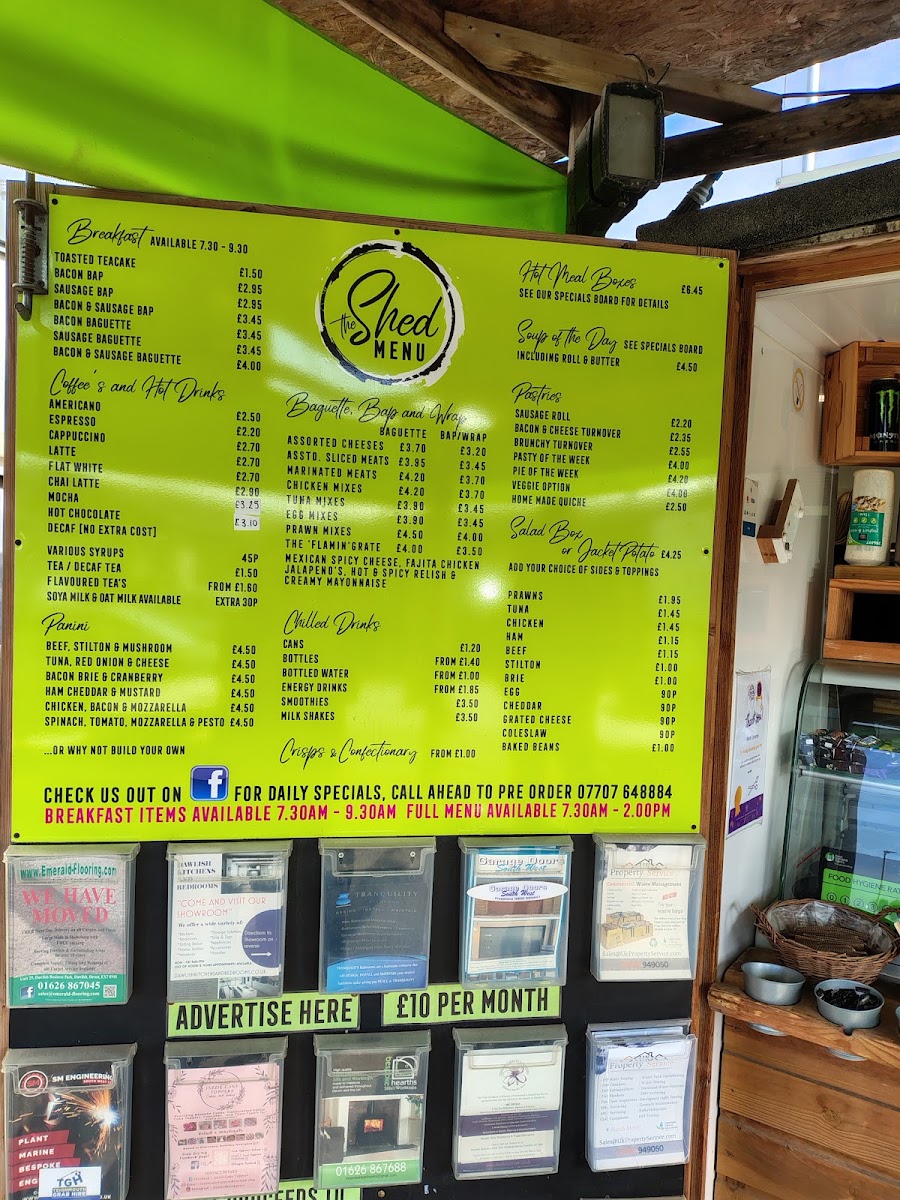 The Shed sandwich bar menu board
