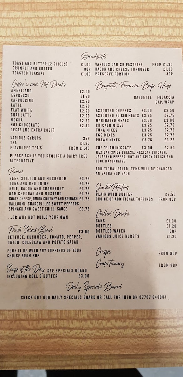 The Shed sandwich bar menu board