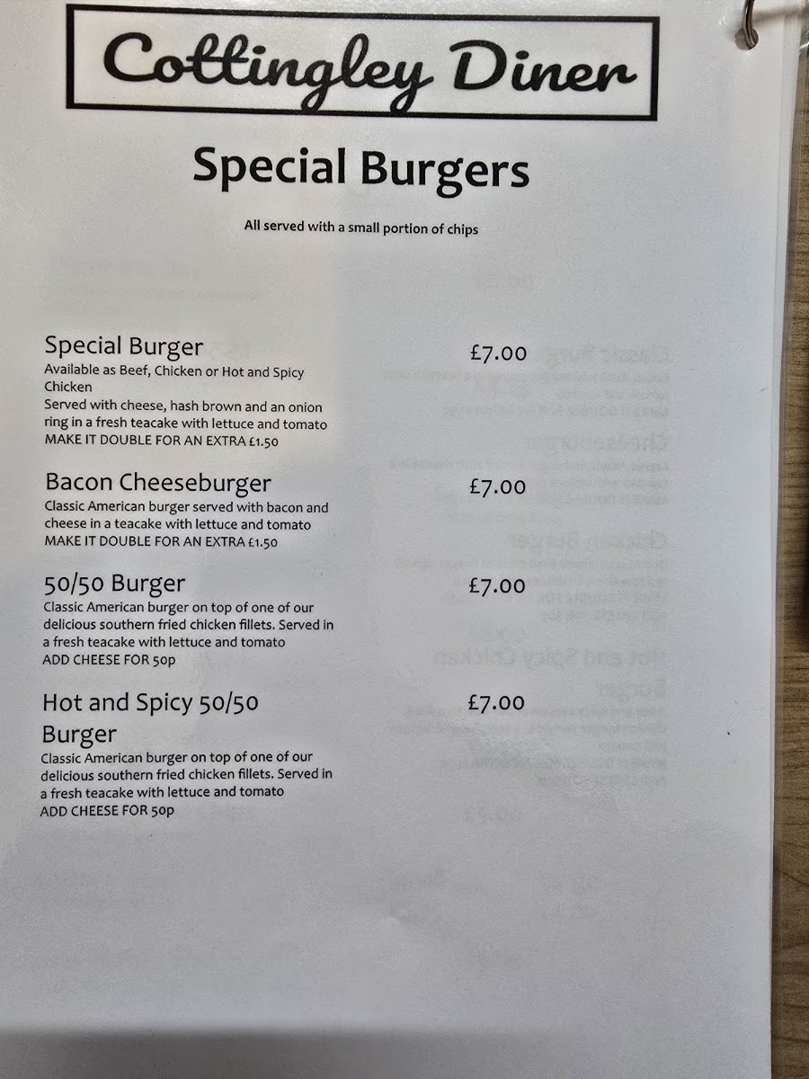 Cottingley Diner menu board