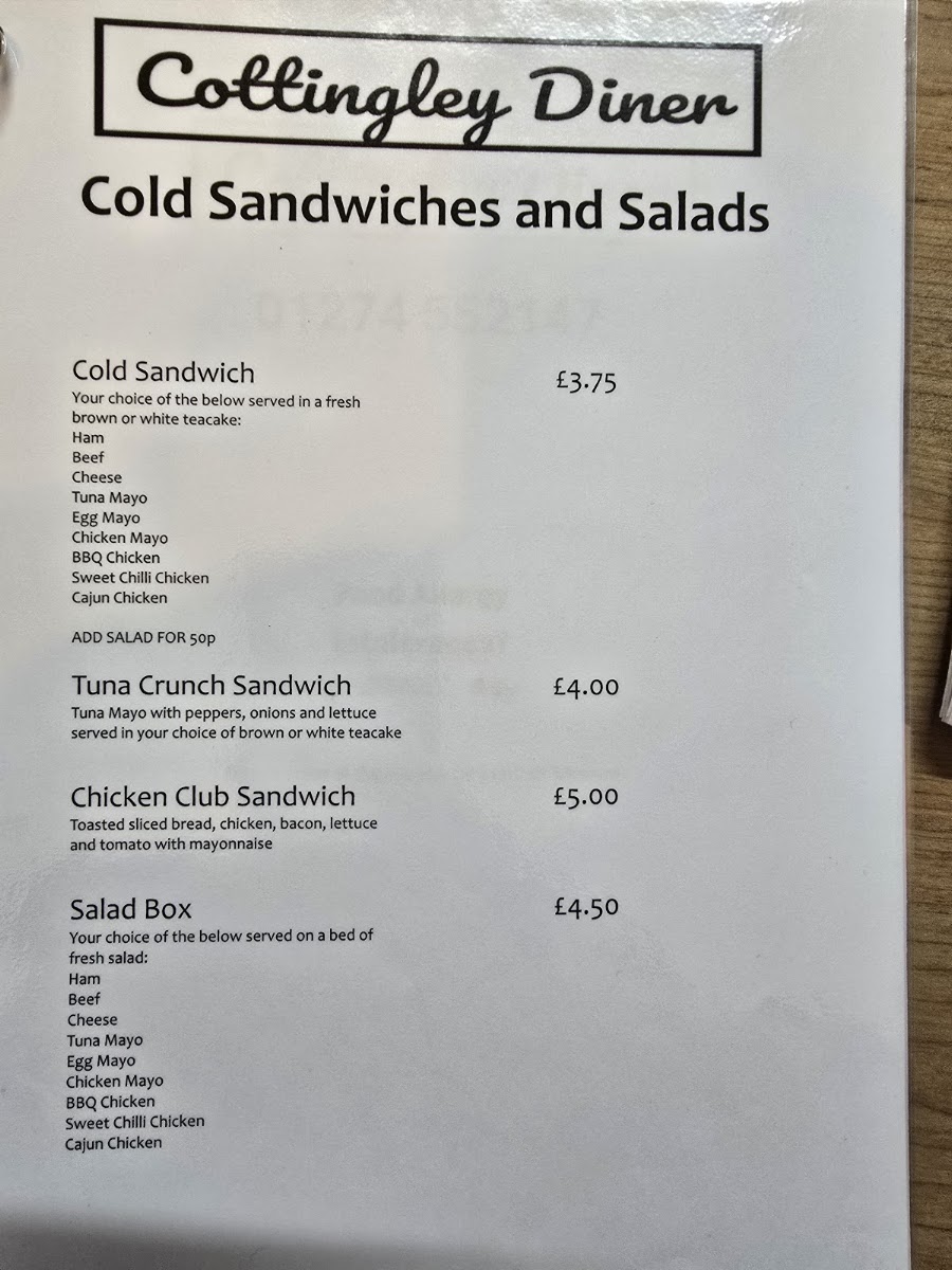 Cottingley Diner menu board