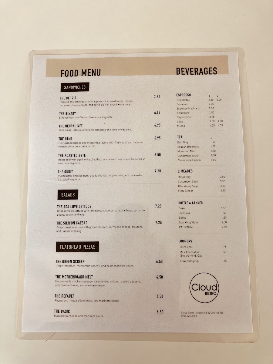 Cloud Bistro menu board