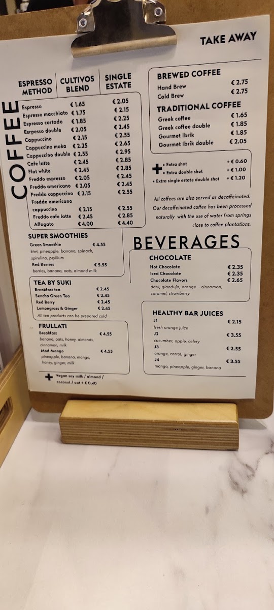 Cultivos coffee Exarchia menu board
