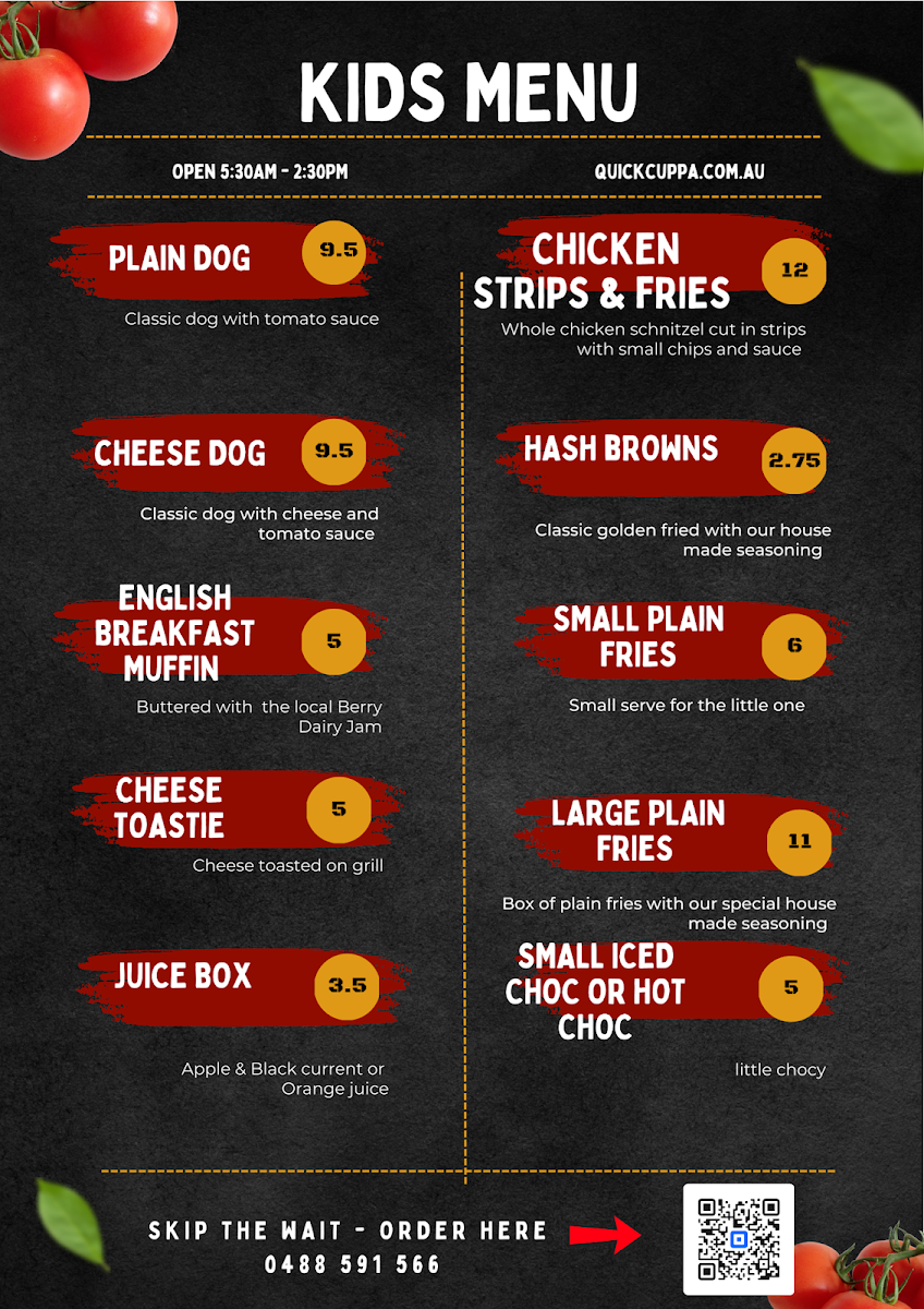 Quick Cuppa and More menu board