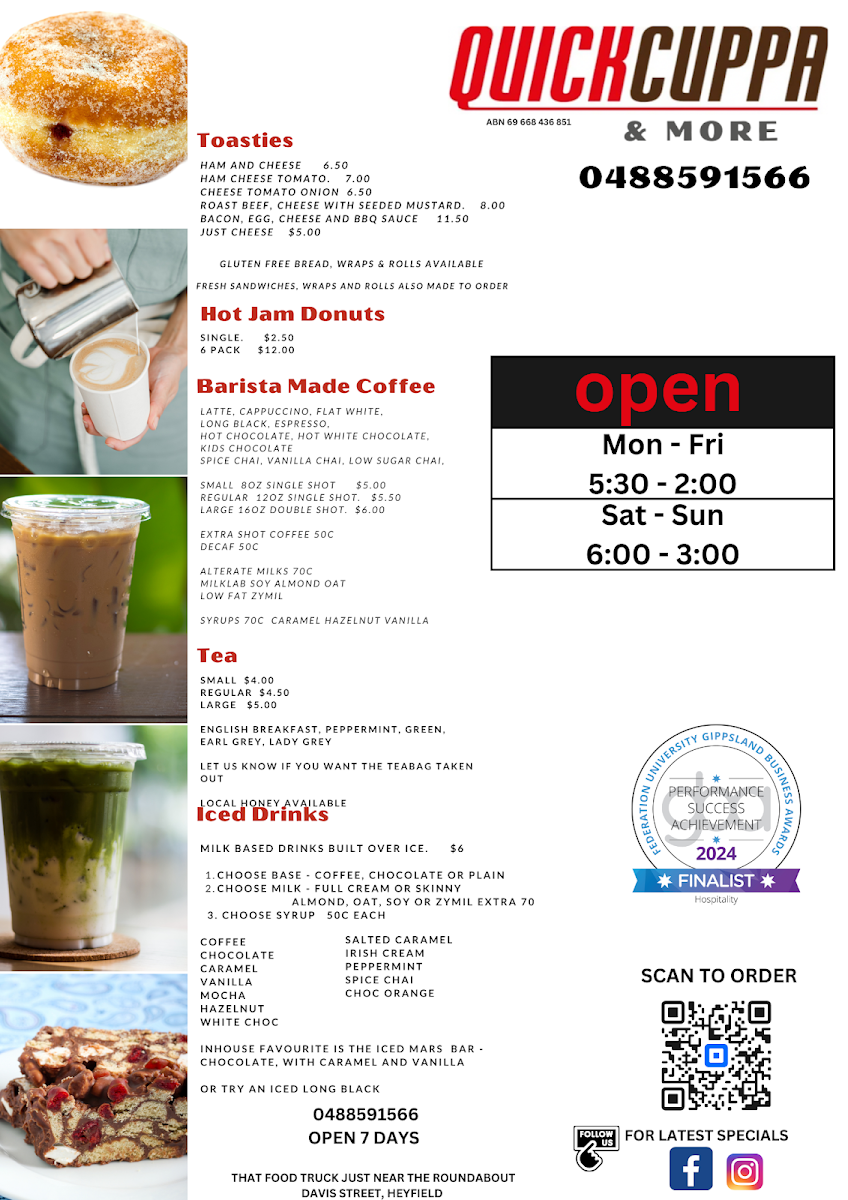 Quick Cuppa and More menu board