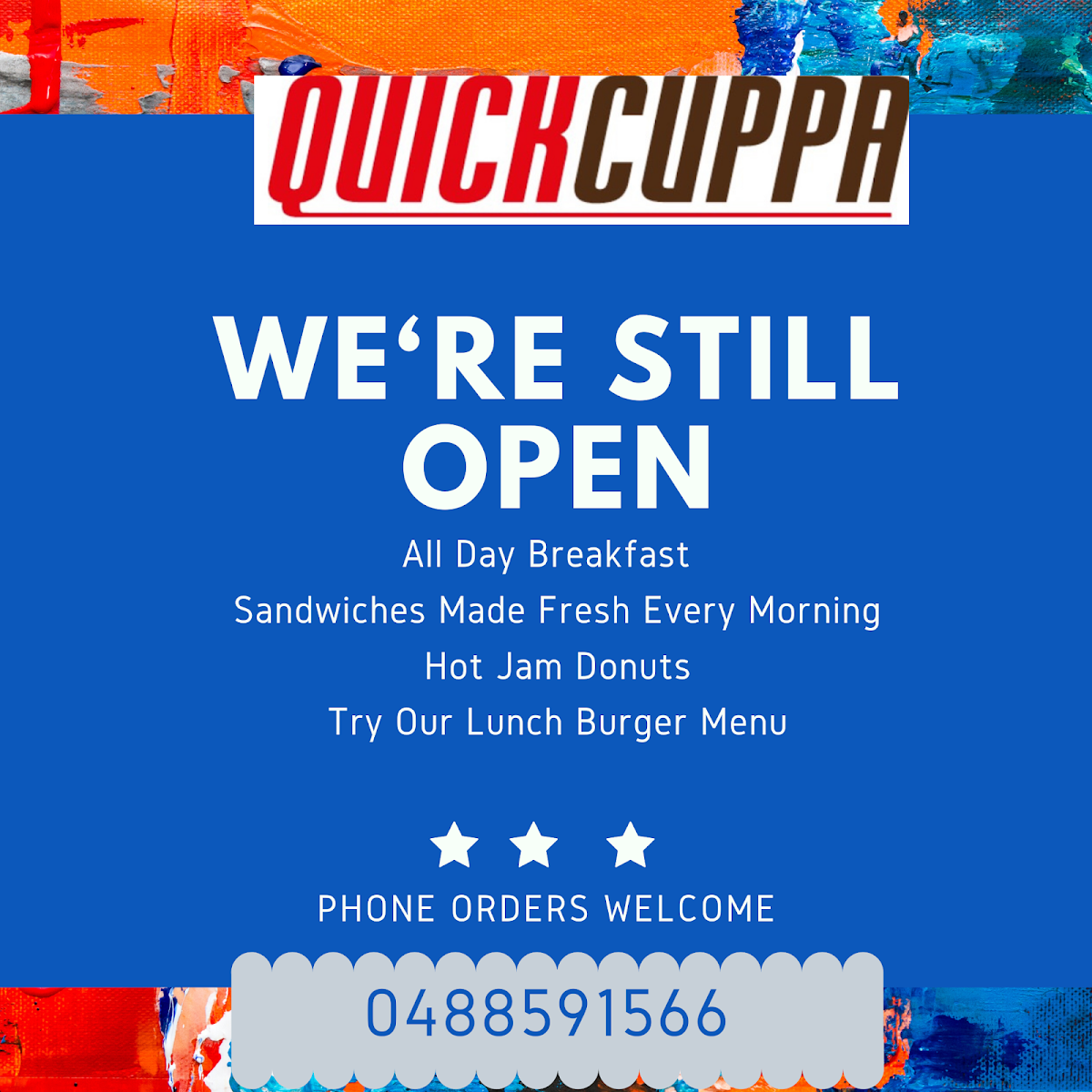 Quick Cuppa and More menu board