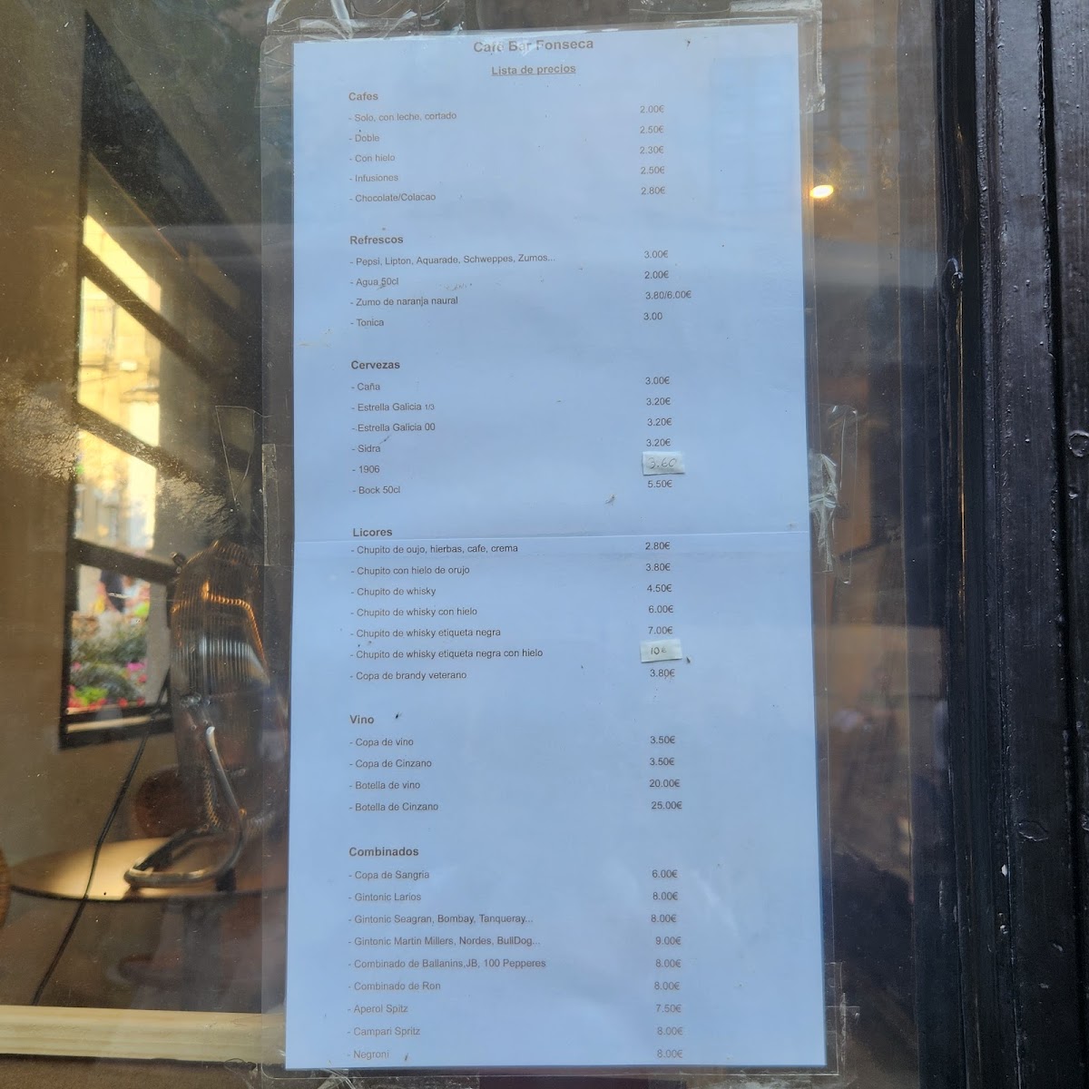 Fonseca Café Bar menu board