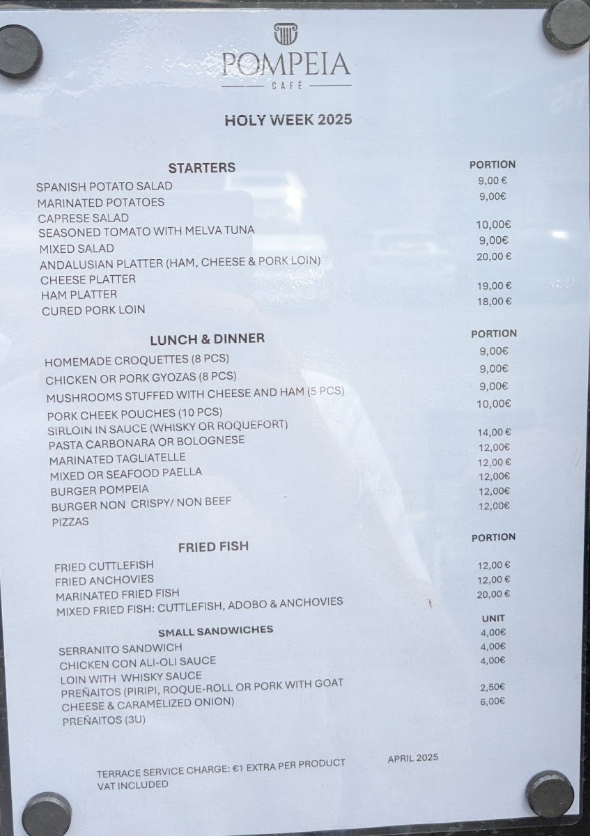 Pompeia Cafe menu board