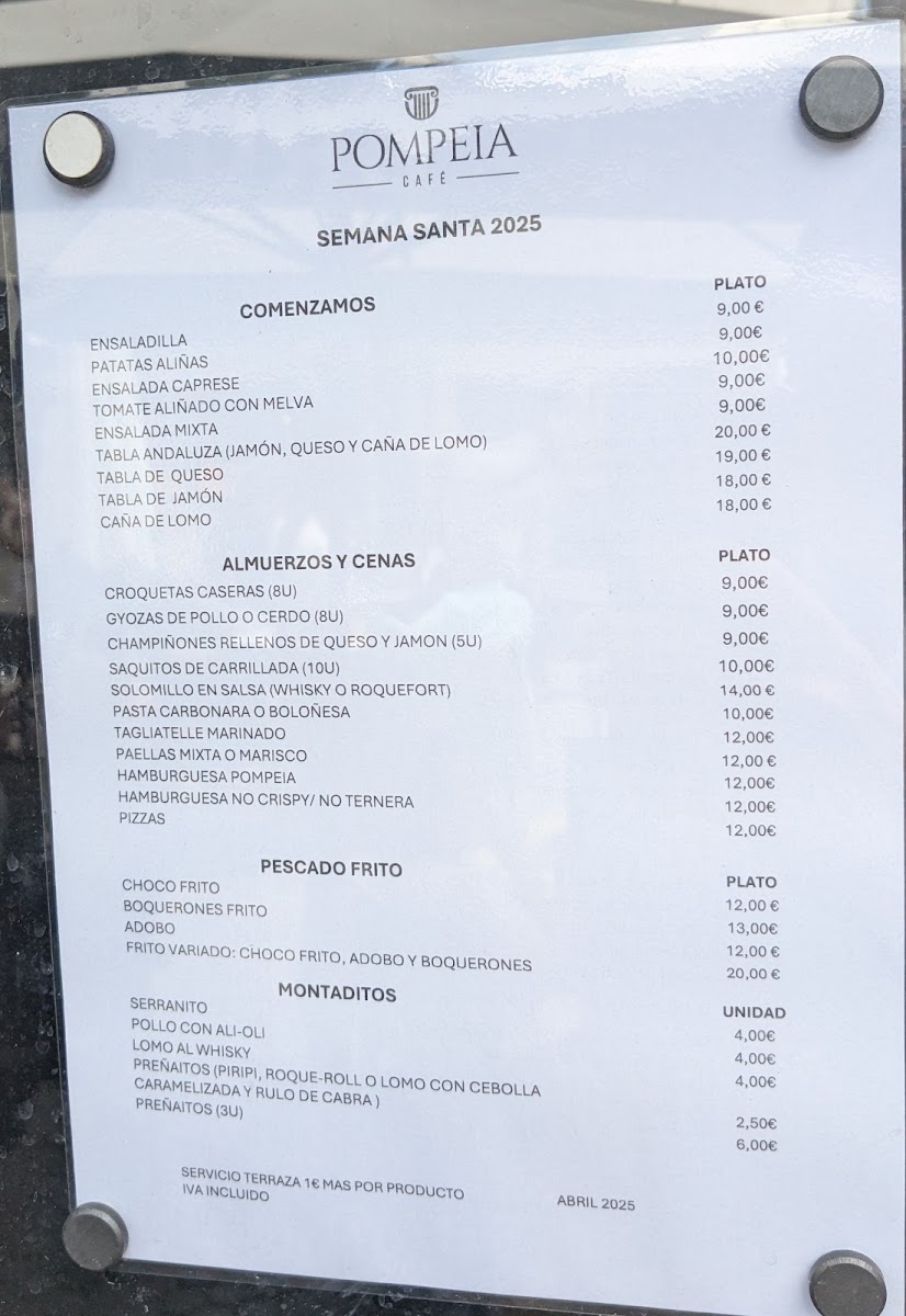 Pompeia Cafe menu board