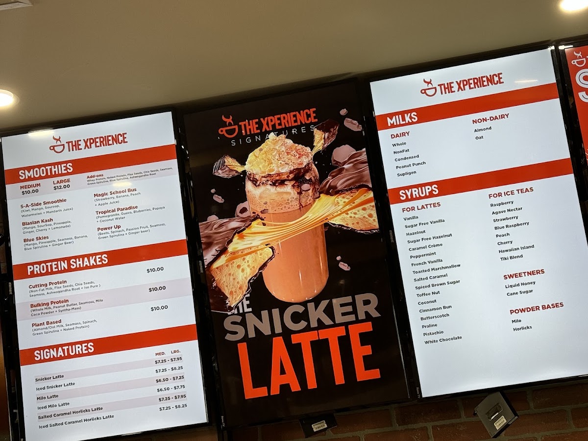 The Xperience Coffee House & Juice Bar menu board