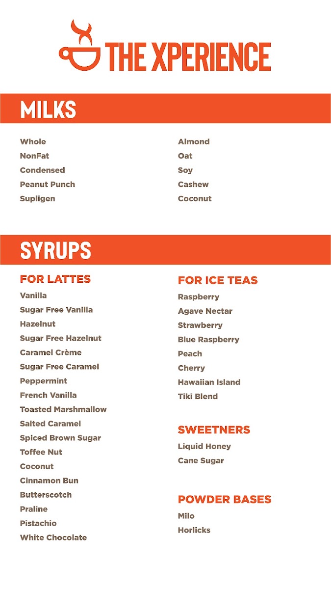 The Xperience Coffee House & Juice Bar menu board
