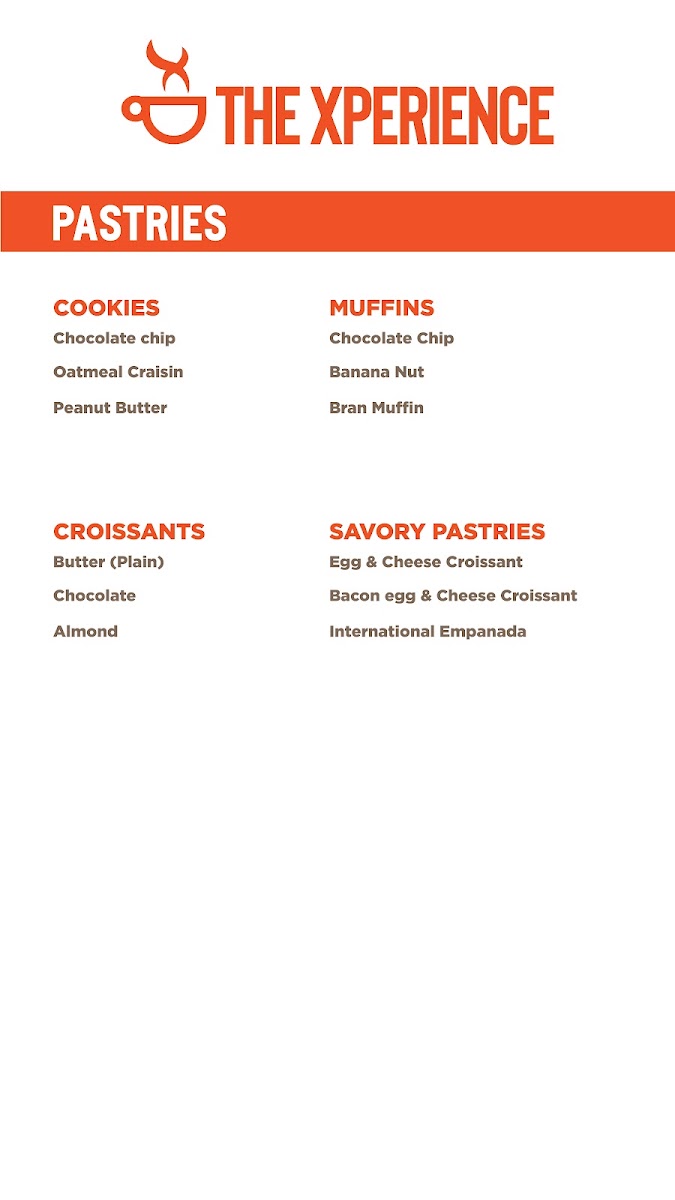 The Xperience Coffee House & Juice Bar menu board