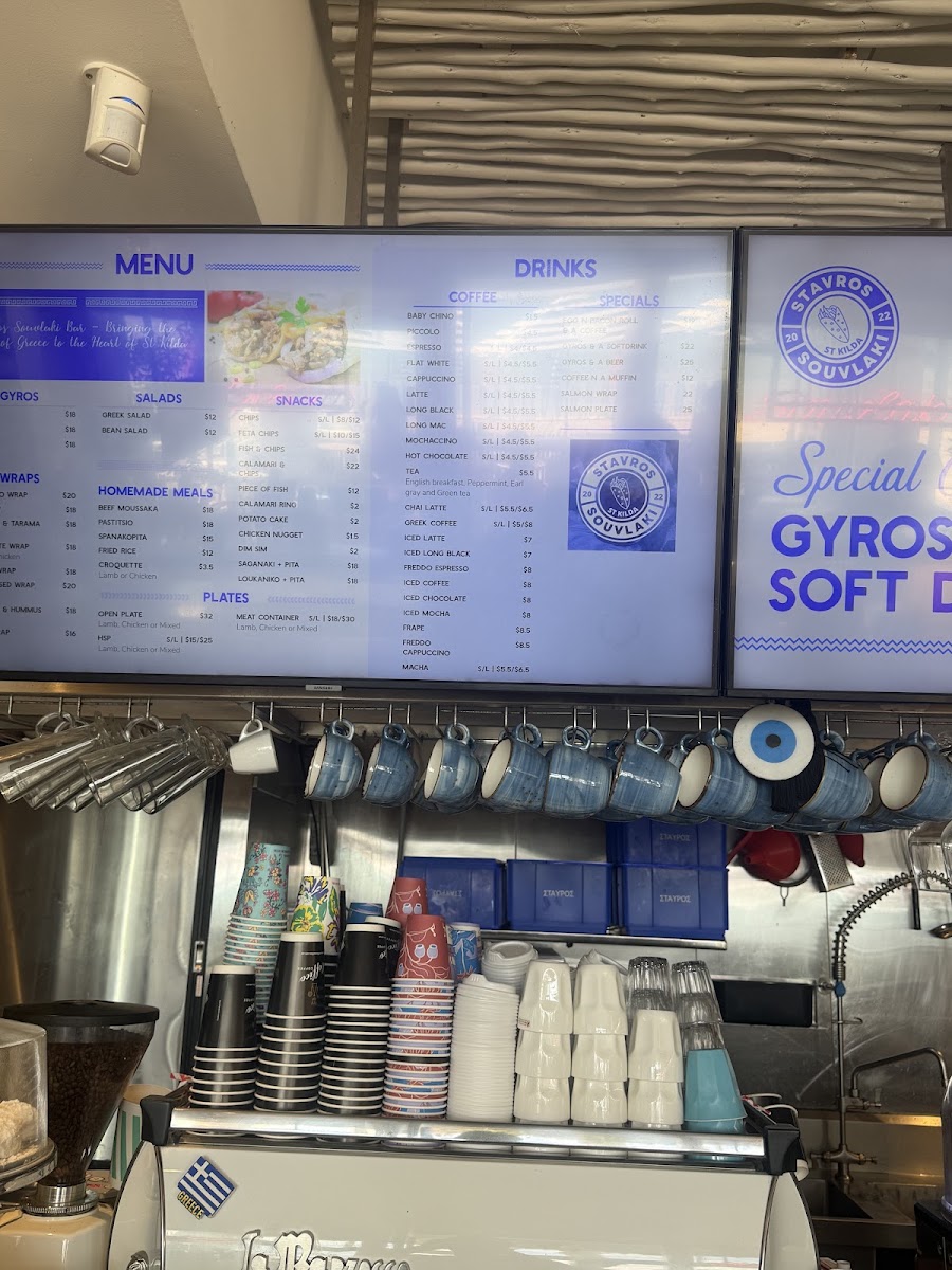 Stavros Souvlaki Bar menu board