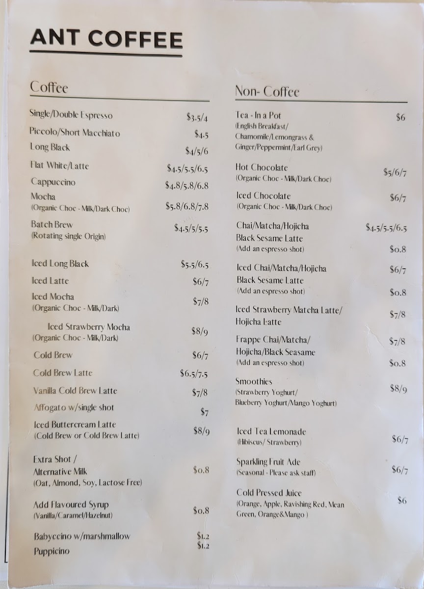 Ant Coffee menu board