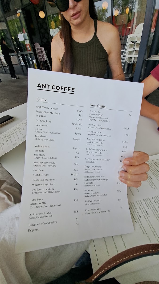 Ant Coffee menu board