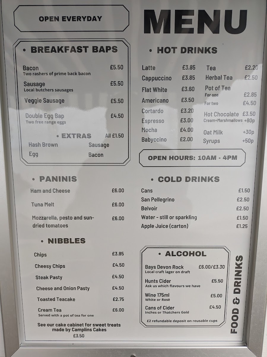 Fishcombe Cove Cafe/Bar menu board
