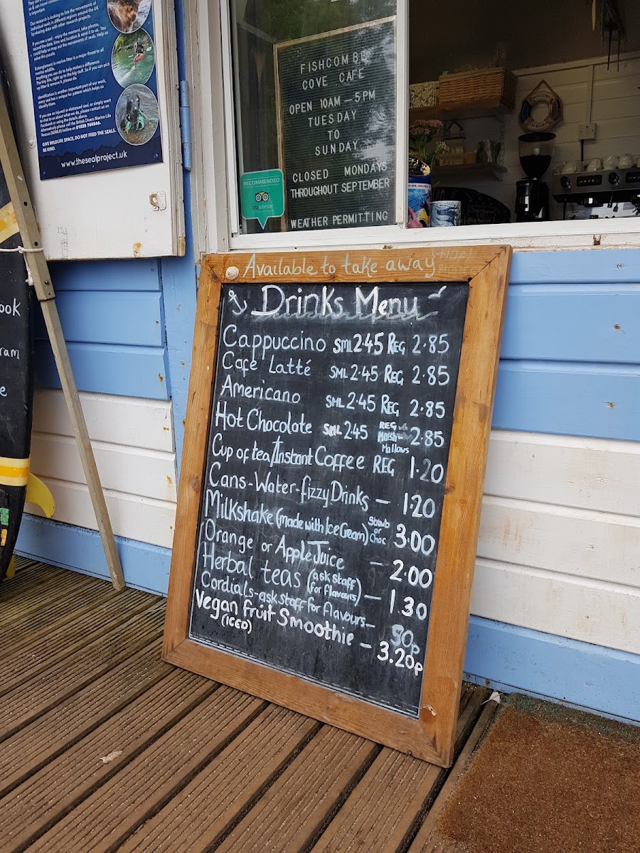 Fishcombe Cove Cafe/Bar menu board