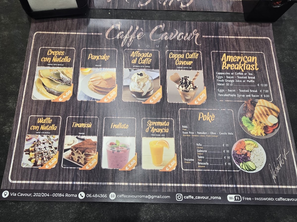 Caffè Cavour Di Vasselli Roberto menu board