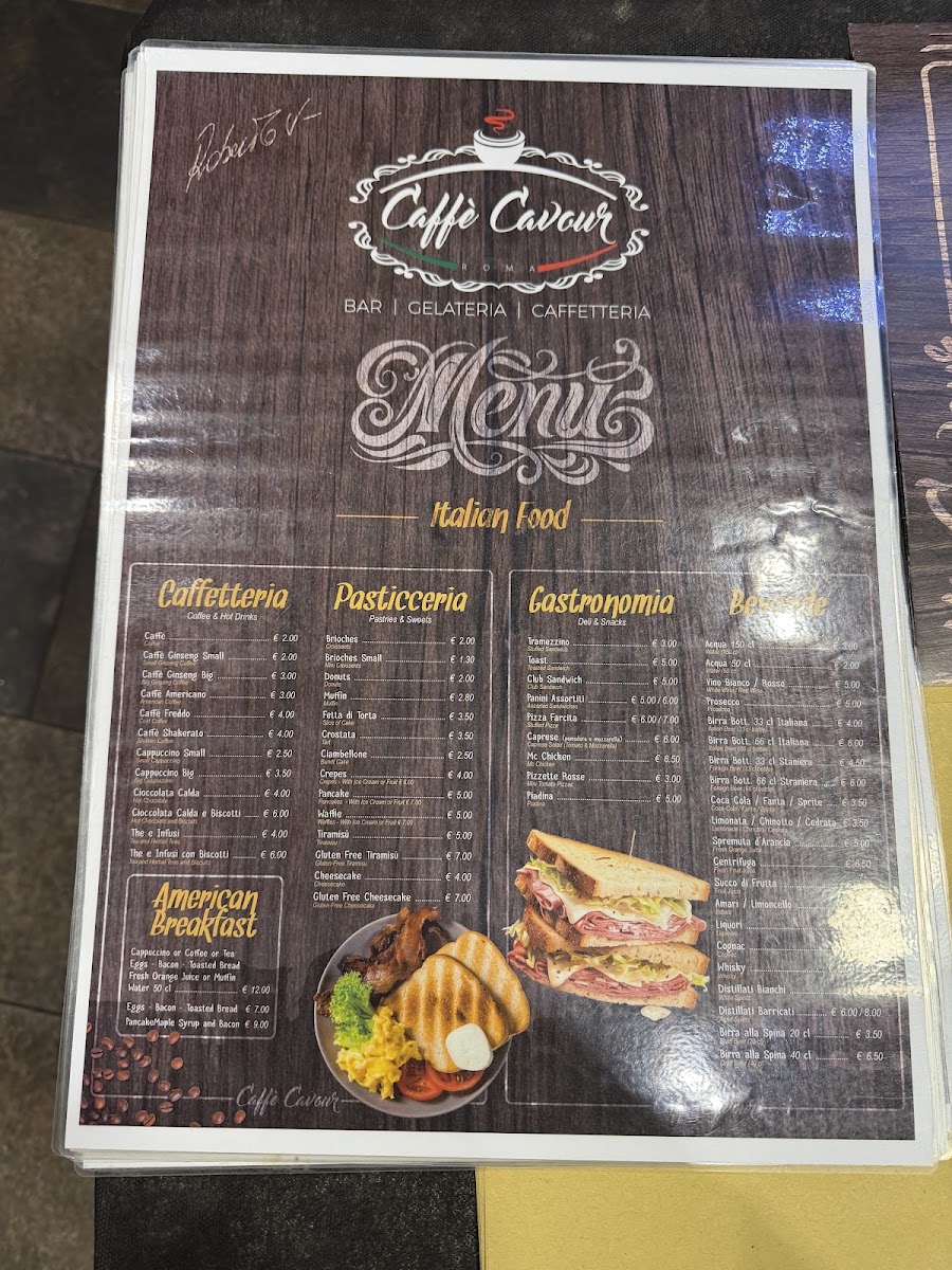 Caffè Cavour Di Vasselli Roberto menu board