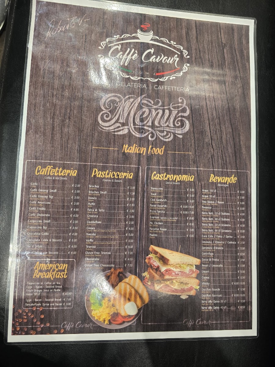 Caffè Cavour Di Vasselli Roberto menu board