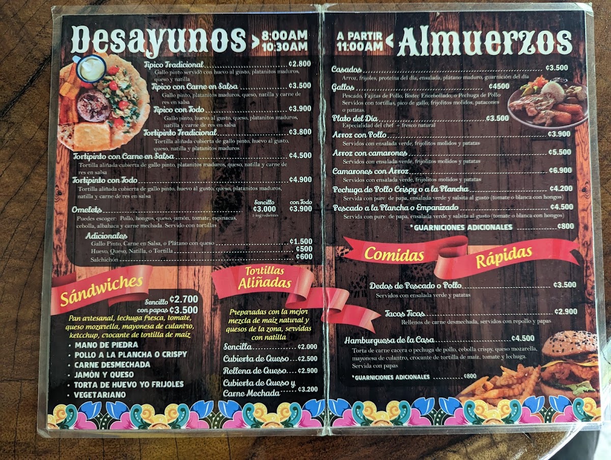 Tica's Café menu board