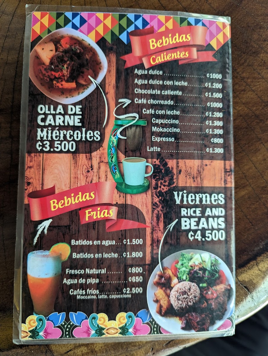 Tica's Café menu board