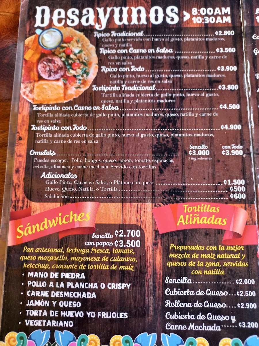 Tica's Café menu board