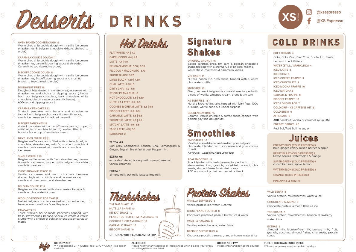 XS Espresso Kotara menu board