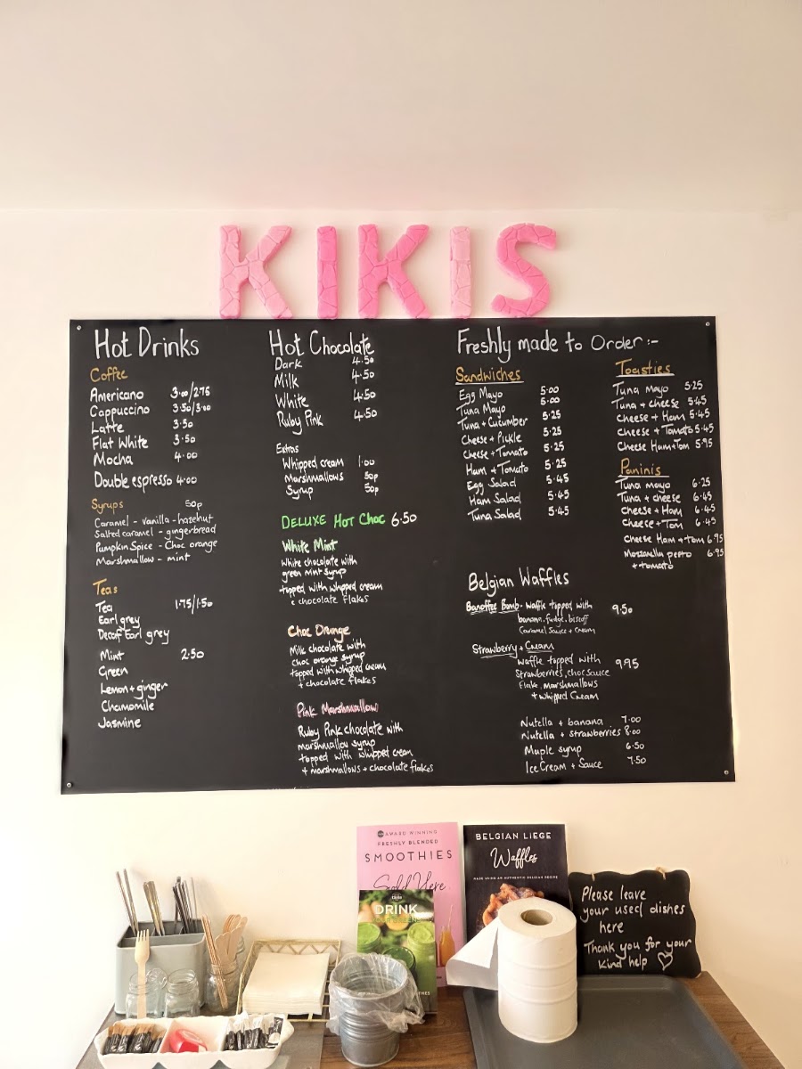 KiKi's cafe and juice bar menu board