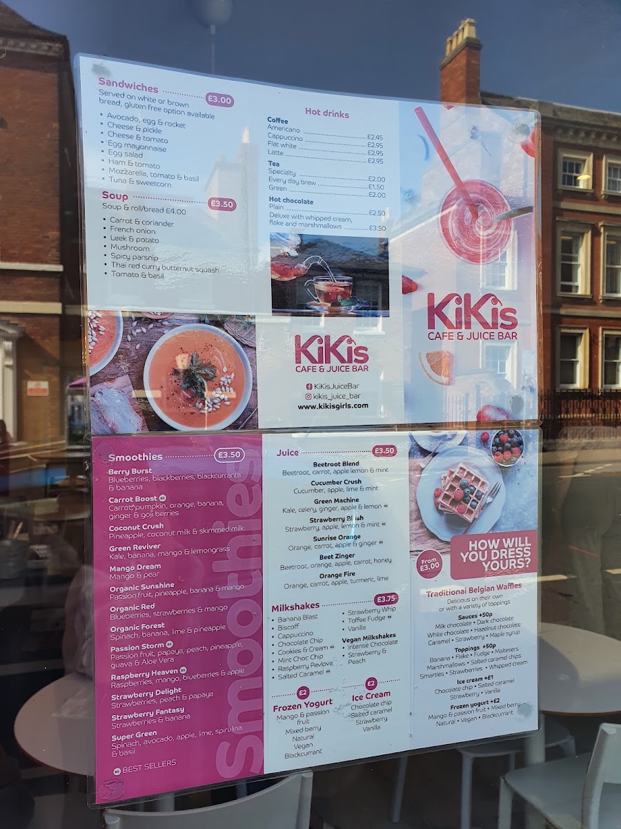 KiKi's cafe and juice bar menu board
