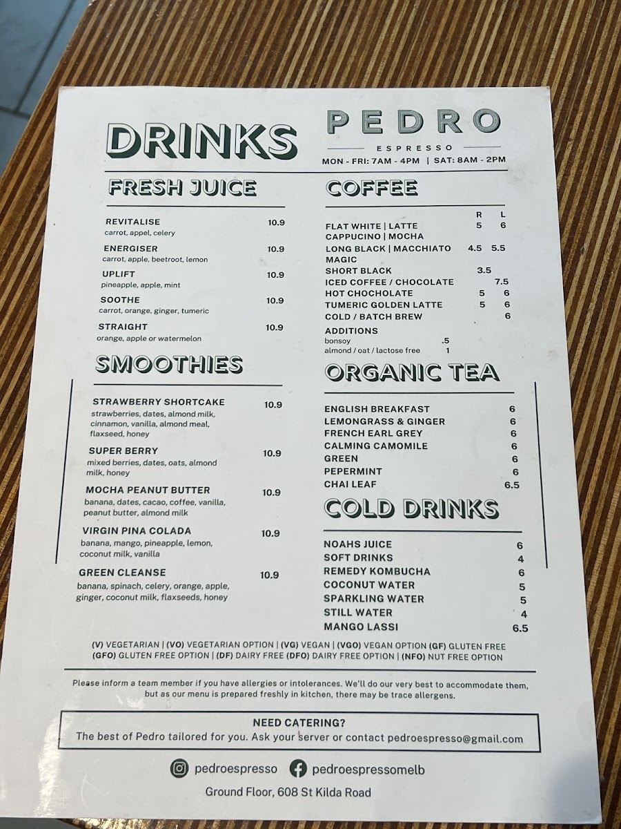 Pedro Espresso menu board