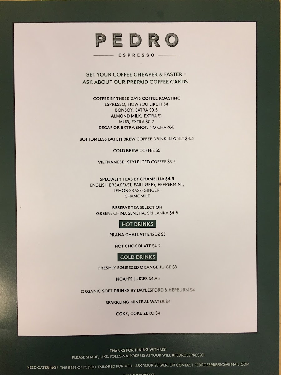 Pedro Espresso menu board
