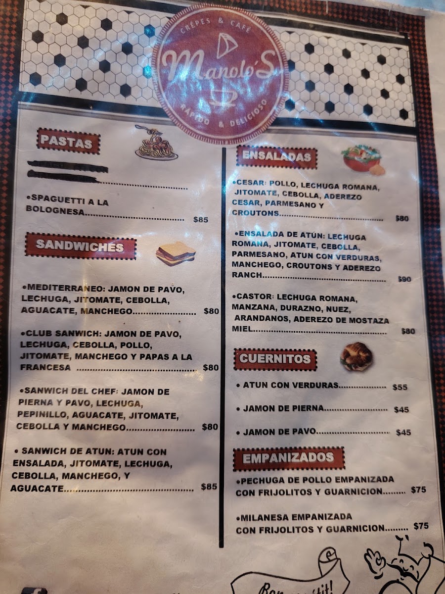 Manolo's Crêpes & Café menu board