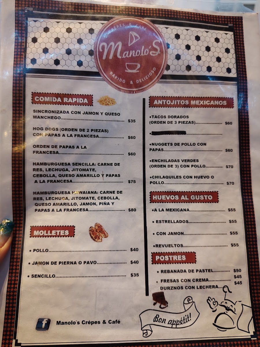 Manolo's Crêpes & Café menu board
