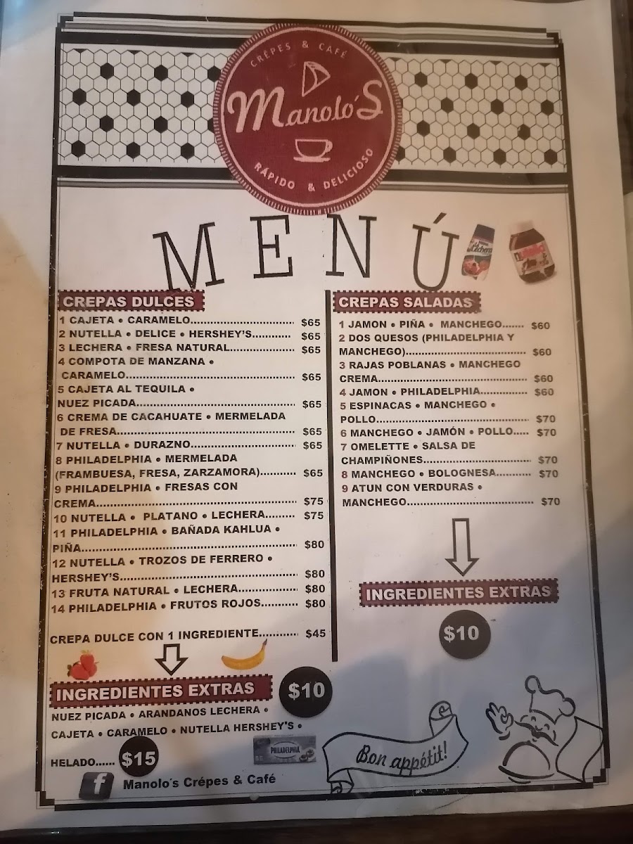 Manolo's Crêpes & Café menu board