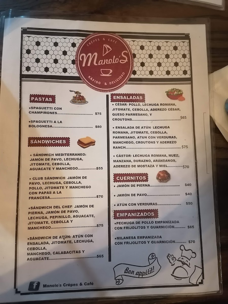 Manolo's Crêpes & Café menu board