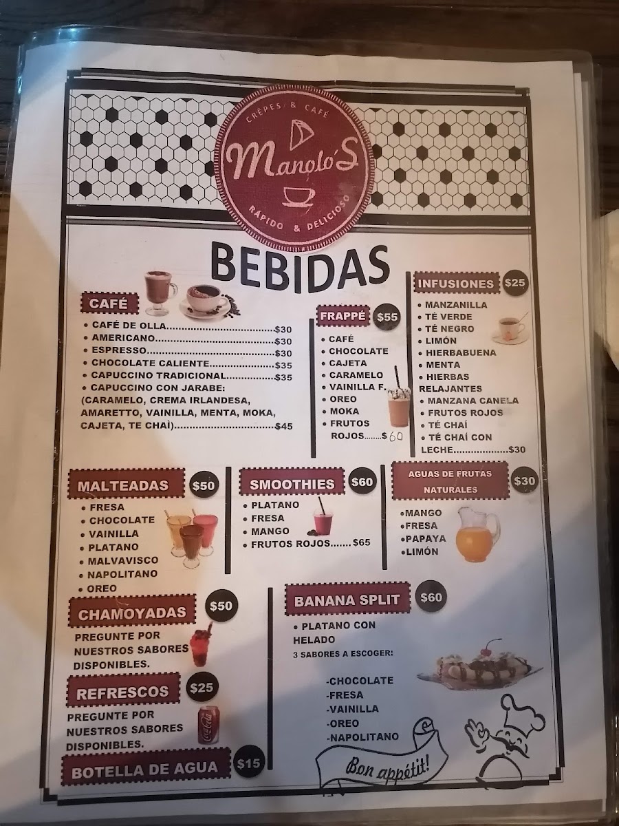 Manolo's Crêpes & Café menu board