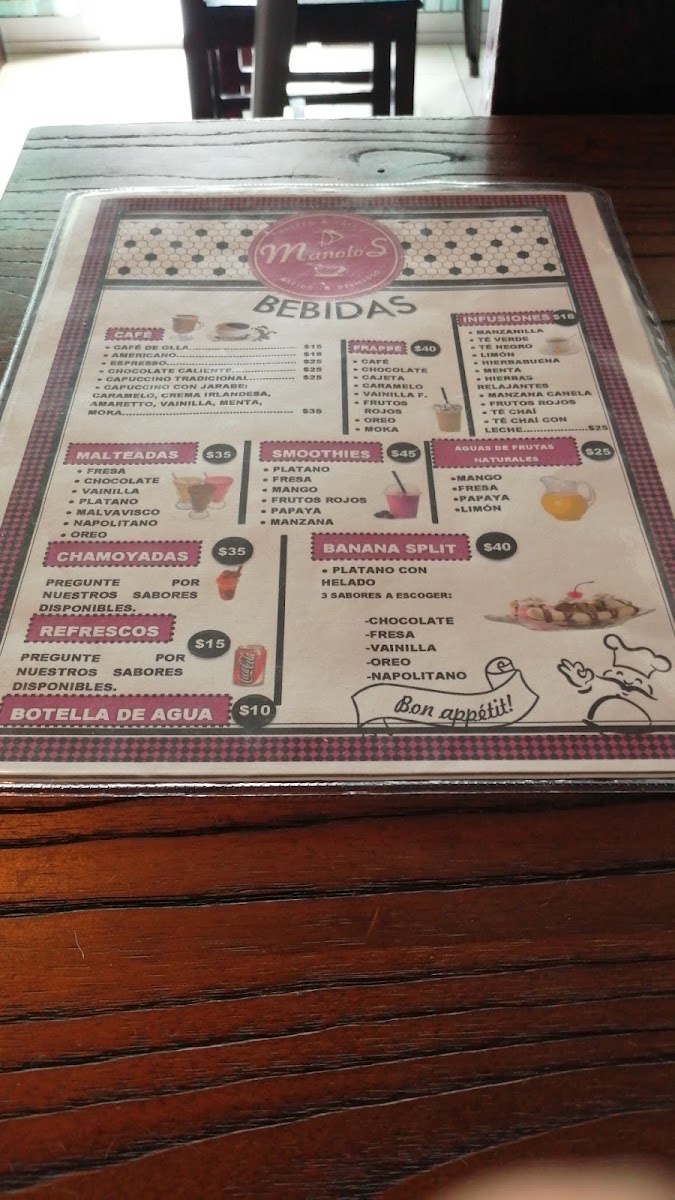 Manolo's Crêpes & Café menu board