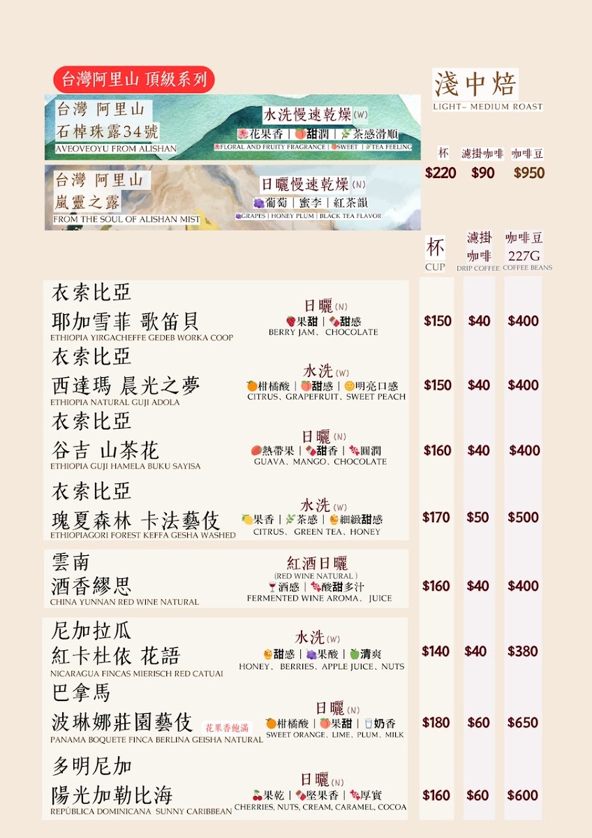 Fellow Coffee 啡樂咖啡 menu board