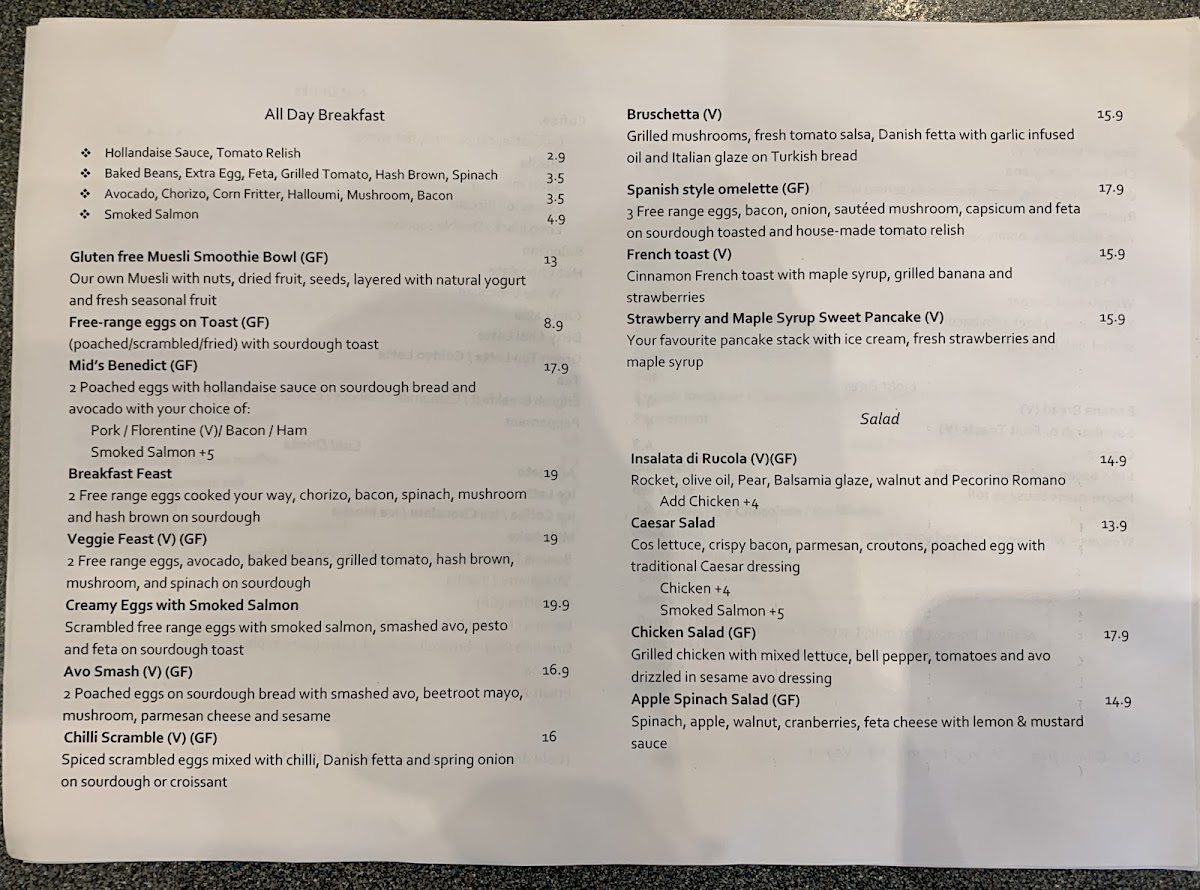 Middleborough Latte Cafe menu board